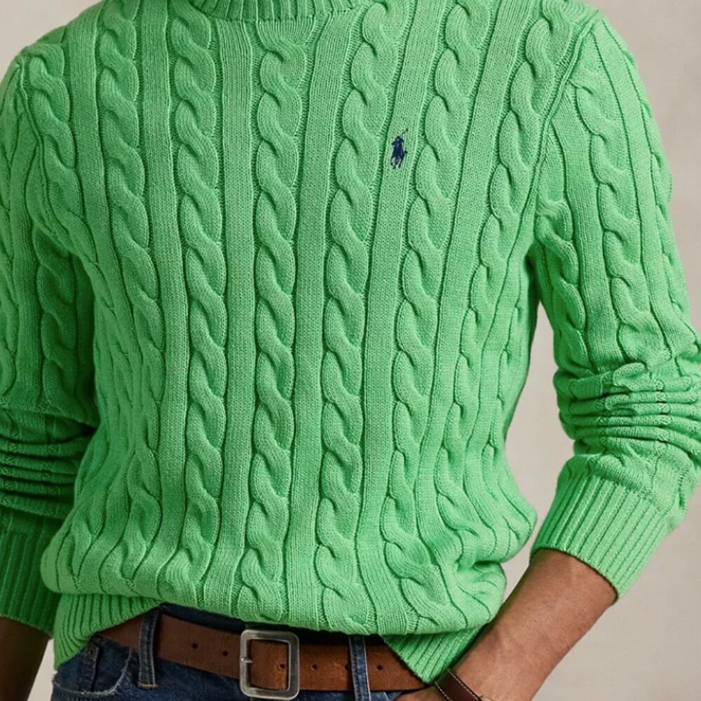Men's Large Kelly Green Ralph Lauren Cotton Cable Knit Sweater